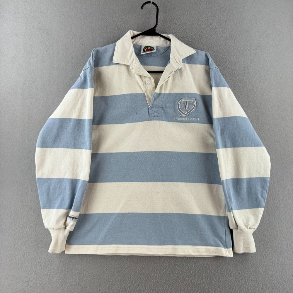 Vintage Barbarian Rugby Shirt Mens Medium Blue Heavy Cotton Long Sleeve Polo